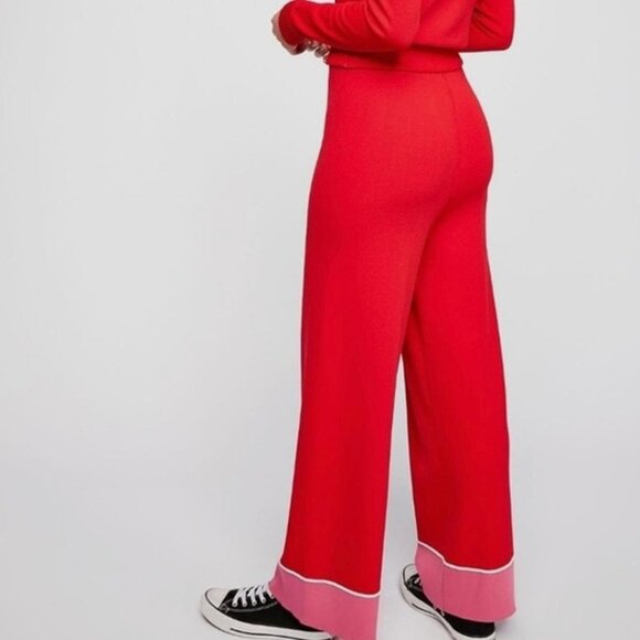Free People Red & Pink Knit Sunday Flair Wide Leg High Waist Knit Pants Size M - Picture 3 of 12